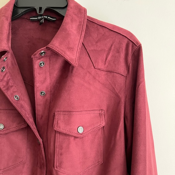 Guess Burgundy faux suede button down top L - Picture 5 of 9